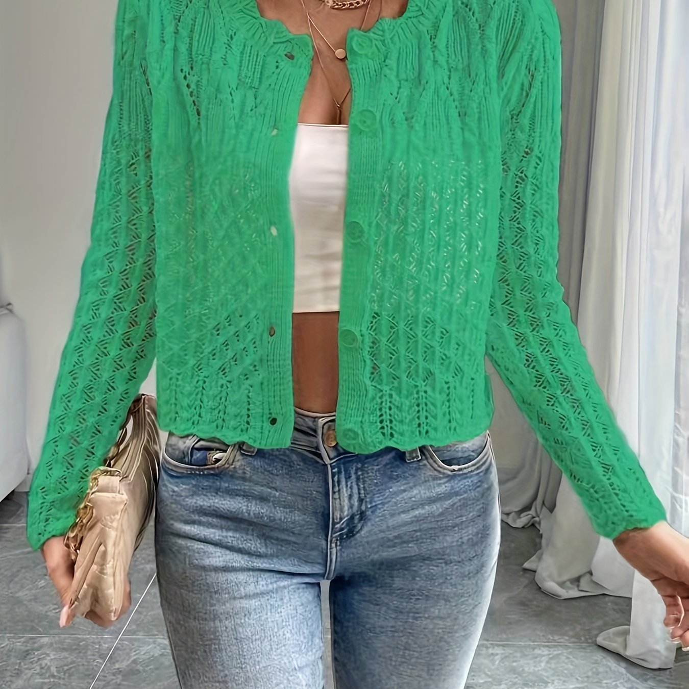 Women's Lightweight Floral Lace Cardigan Long Sleeve Knit Top