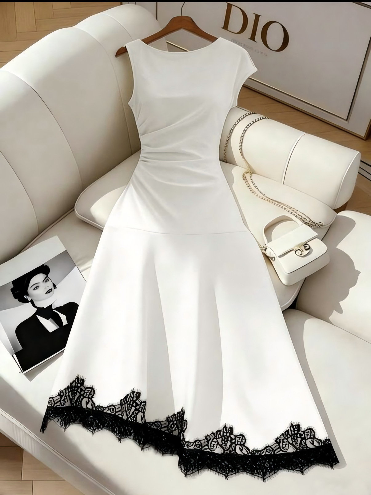 Women's French Style Lace-Trim Asymmetrical Dress