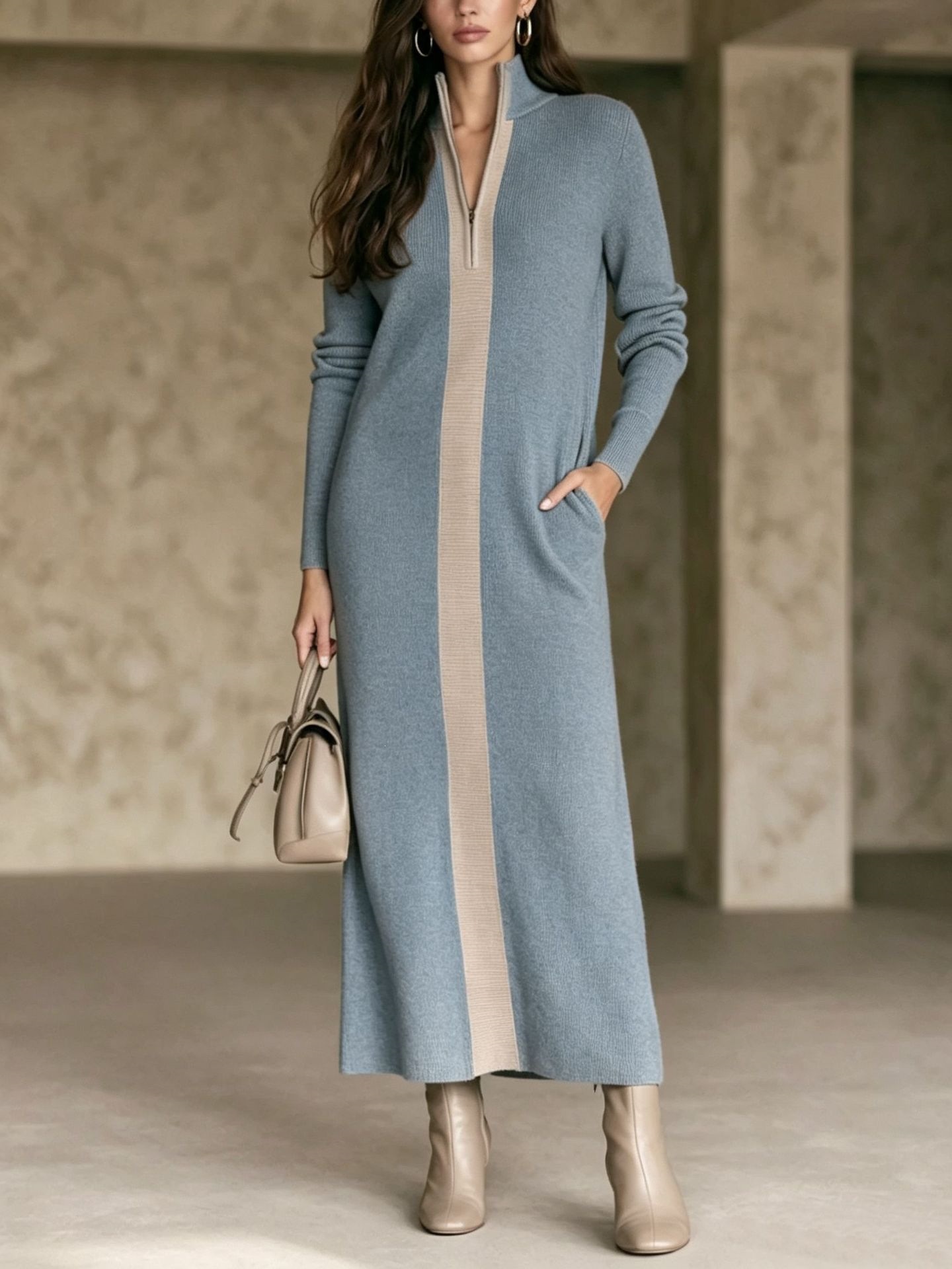 Women's Half-Zip Long-Sleeve Slim Fit Commuter Dress