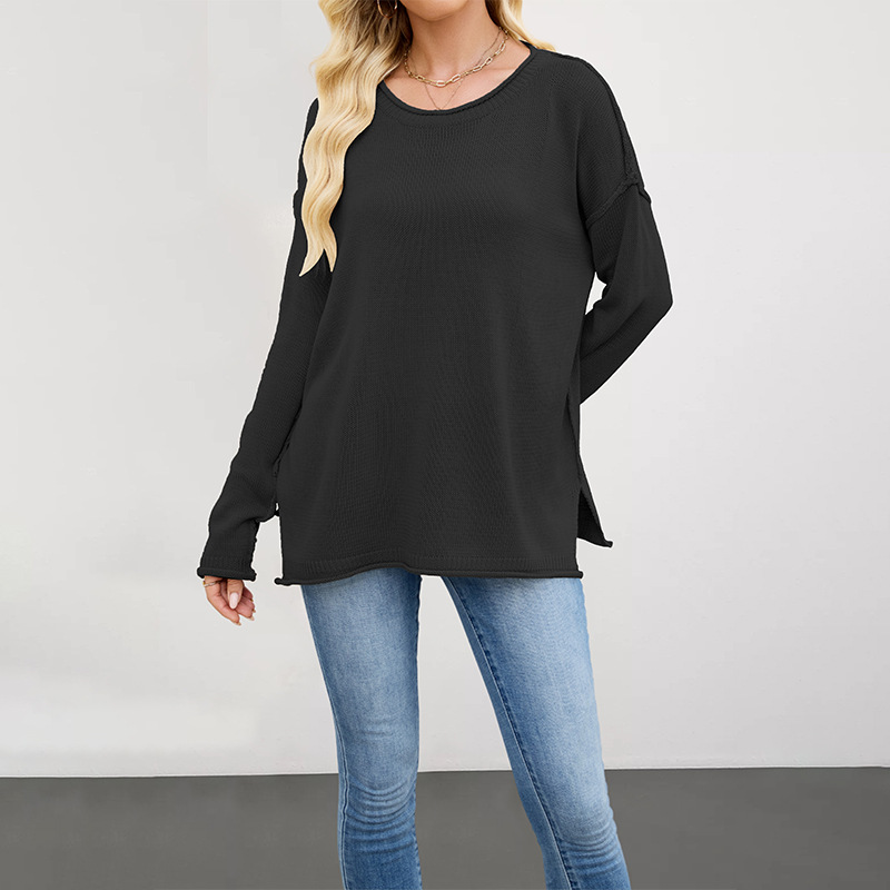 Women's Solid Crewneck Knit Pullover Sweater Loose Fit