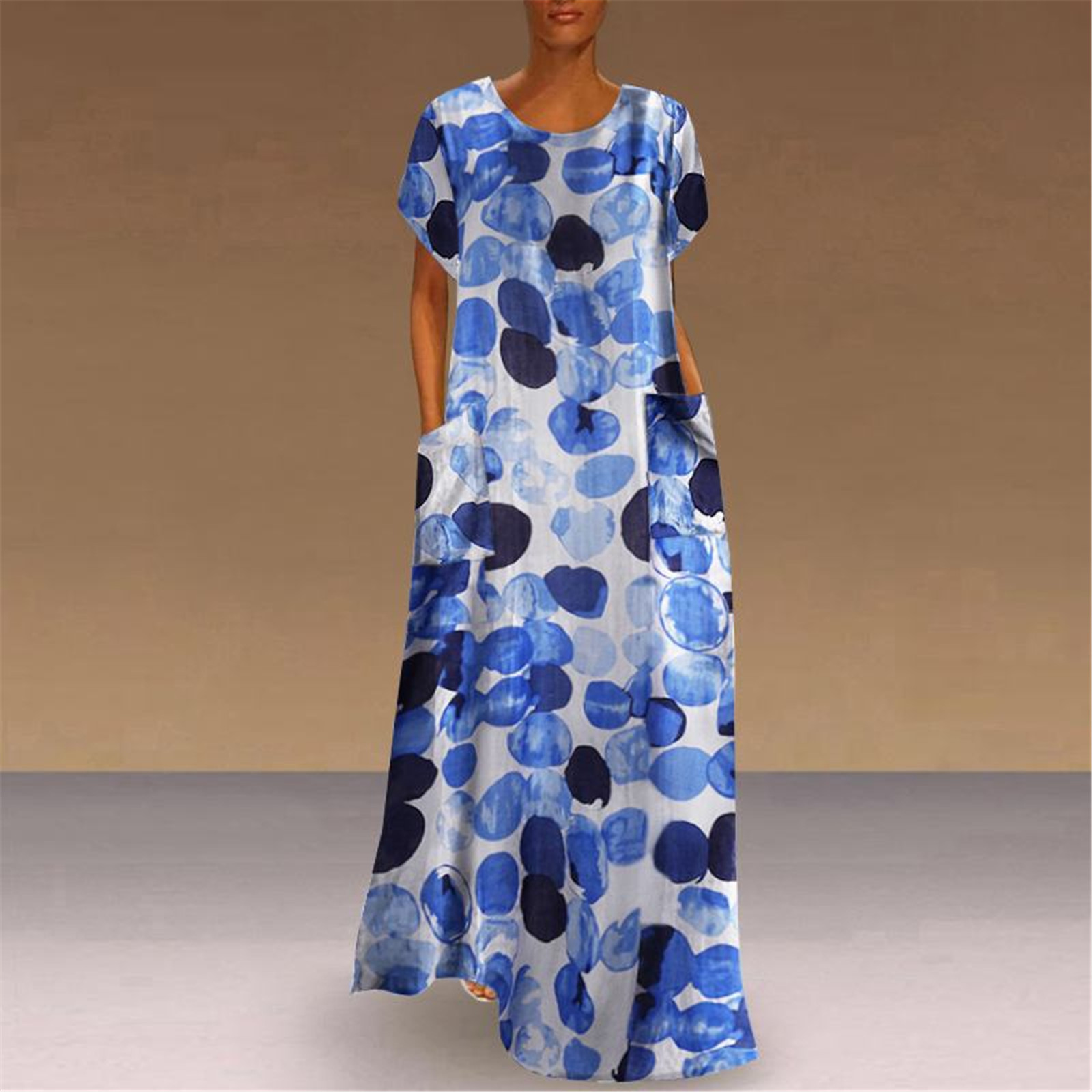 Women's Summer Short Sleeve Printed Casual Long Dress