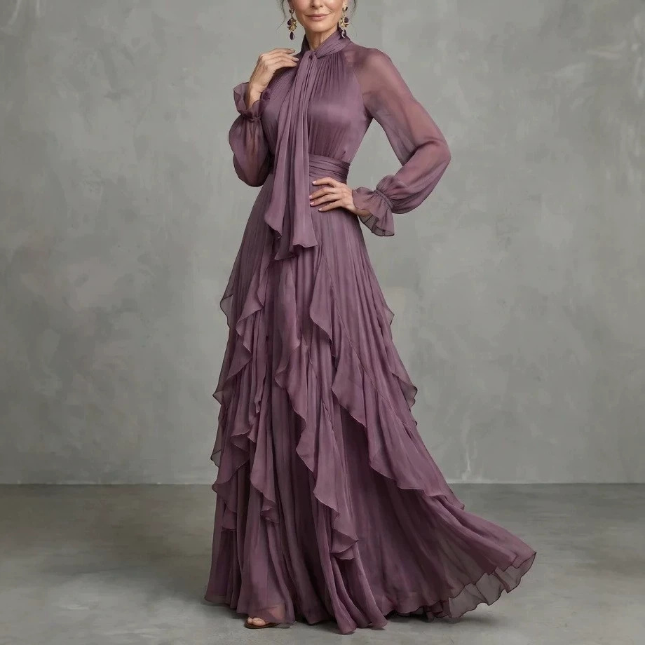 Purple Ruffle Long Sleeve Bodycon Dress