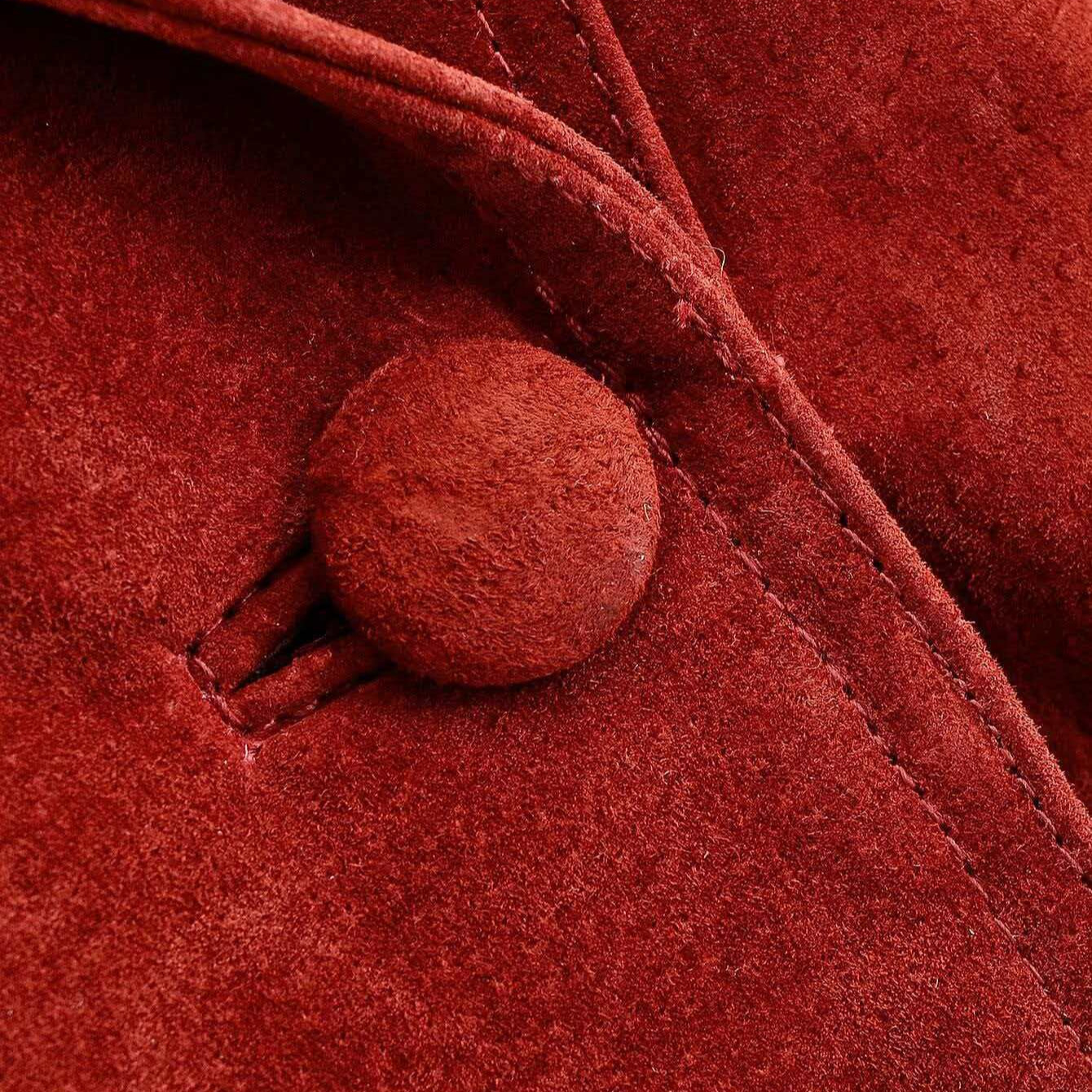Women's Retro Brick Red Faux Suede Double-Breasted Coat