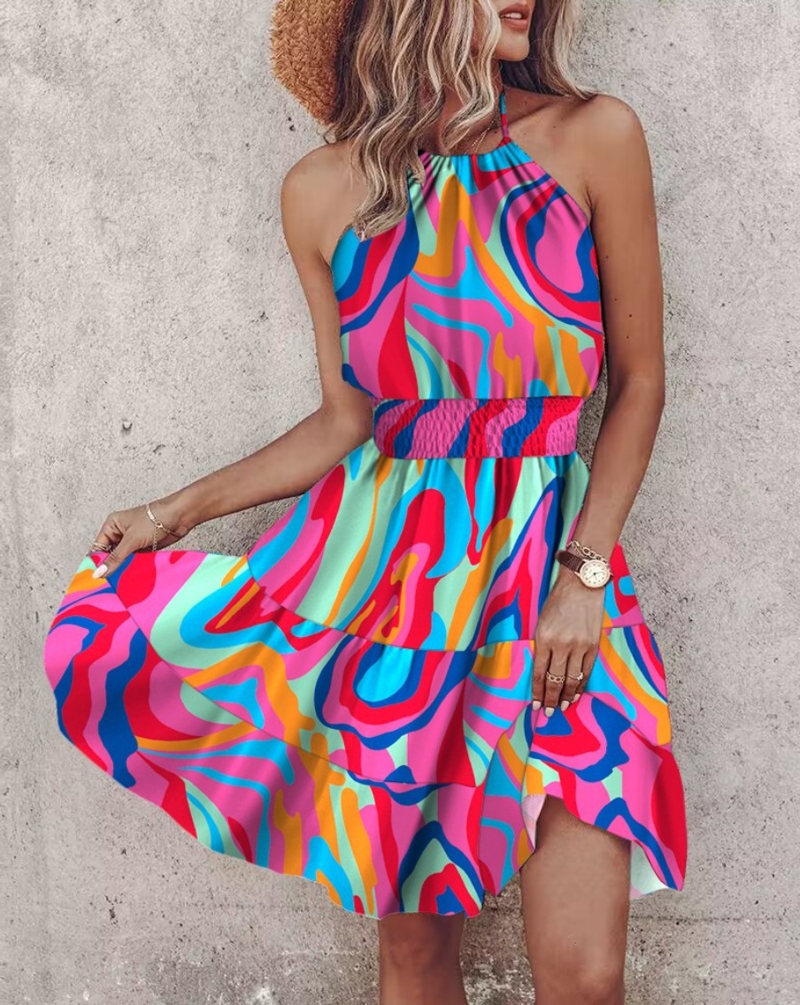 Women's Summer Halter Neck Dress Sexy Off-Shoulder A-Line Midi