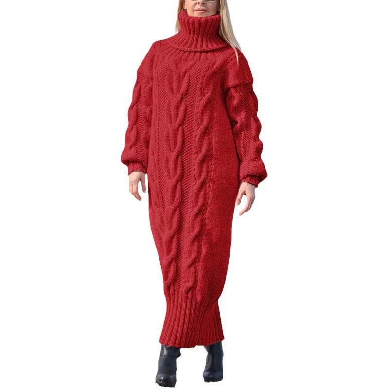 Women's Long Turtleneck Cable Knit Sweater Loose Fit Solid Color