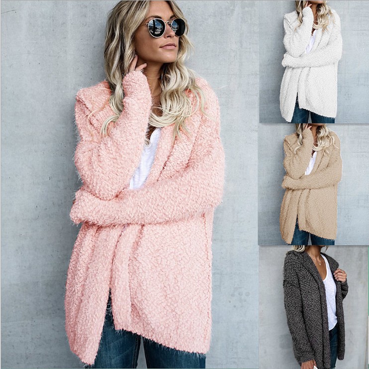 Women's Hooded Open-Front Cardigan Loose Warm Jacket