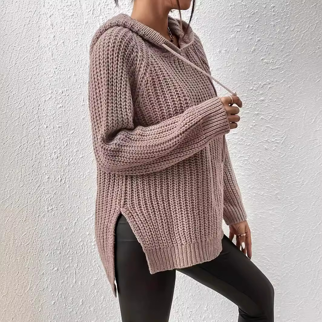 Women's Lazy Style Hooded Knit Sweater Pullover Loose Slimming