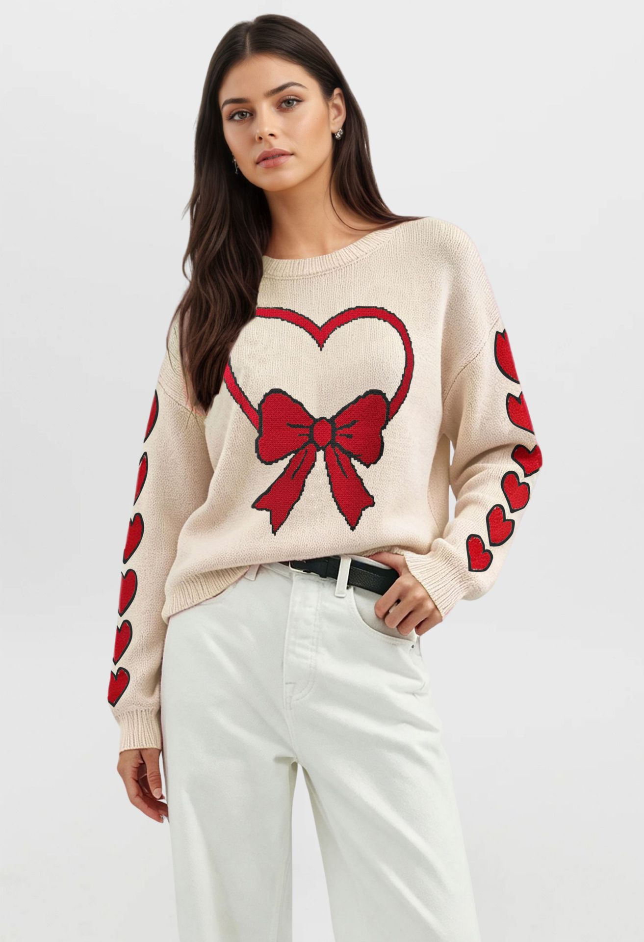 Heart Color-Block Pullover Sweater