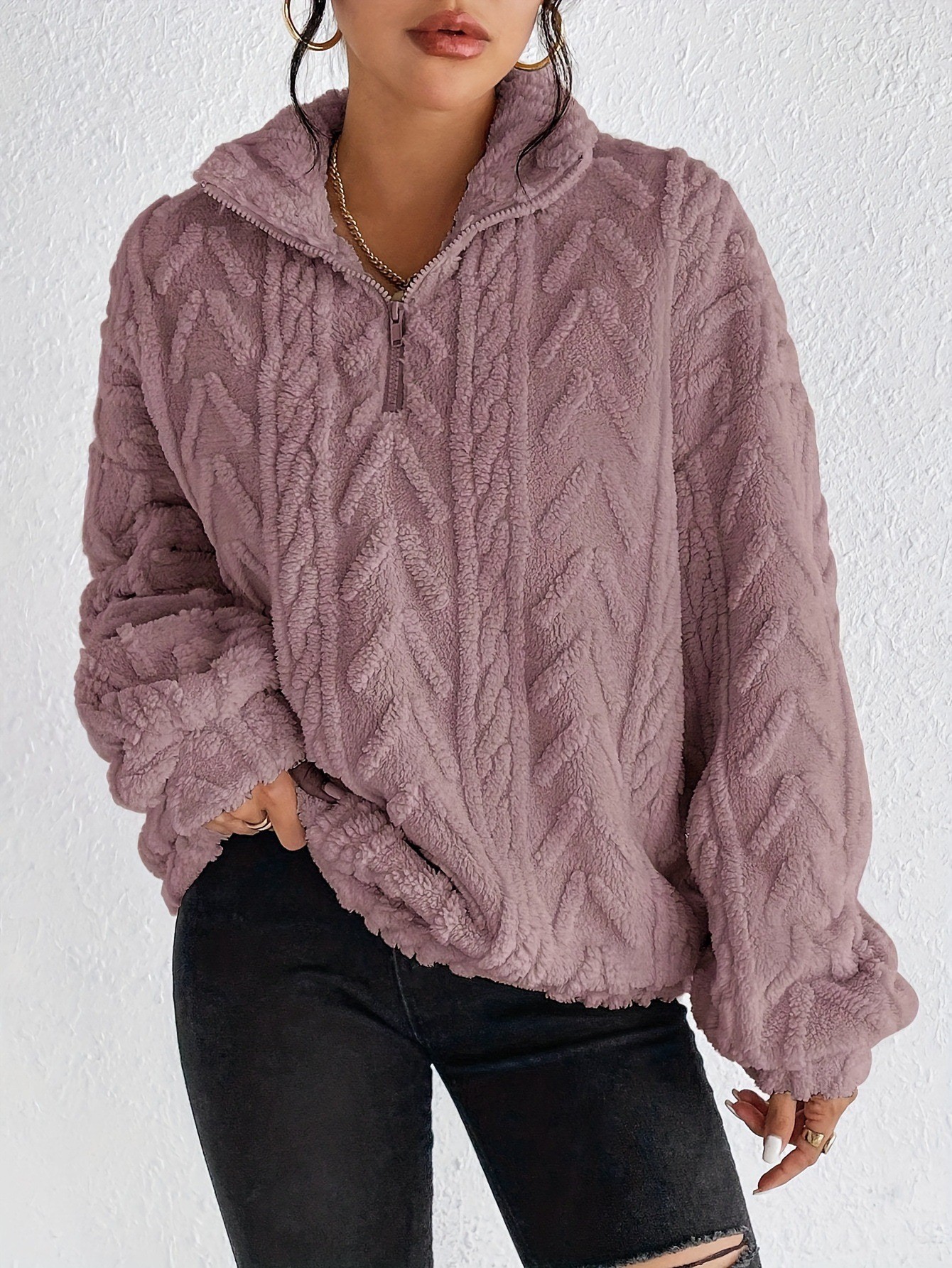 Women's Double-Sided Fleece Pullover Zip-Up Top