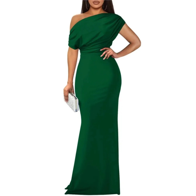 Elegant Solid One-Shoulder Ruched Bodycon Dress
