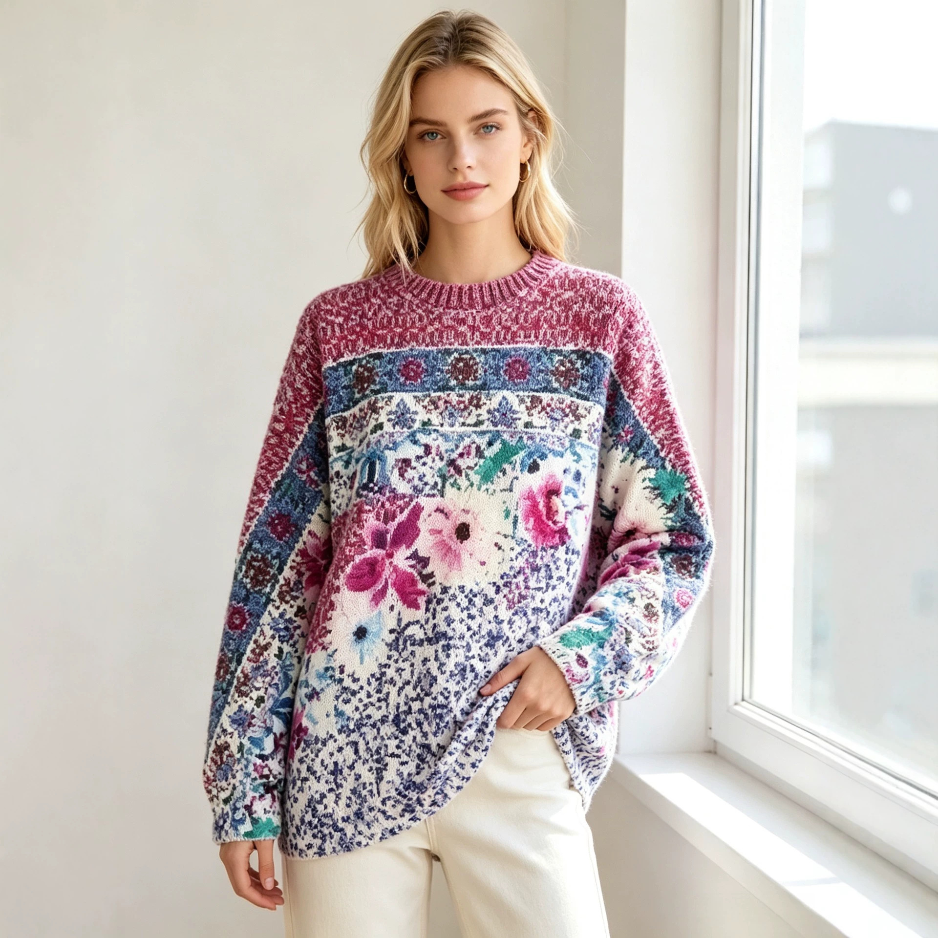 3D Print Christmas Sweater Women's Crewneck Long Sleeve Knit Pullover