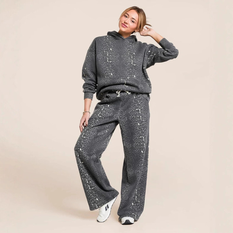 Women's Leopard Print Hoodie and Wide-Leg Pants Set