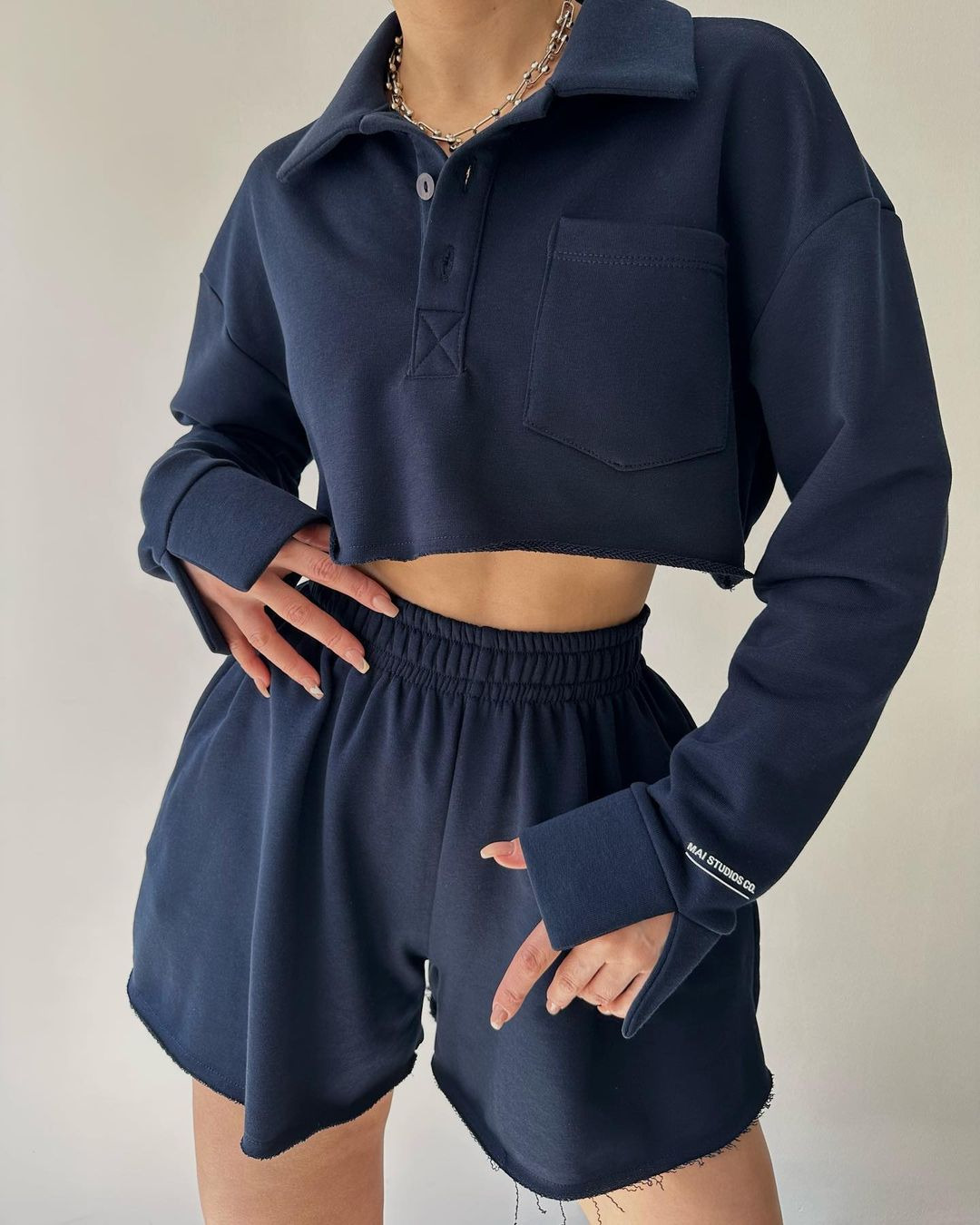 Solid Color Long Sleeve Open-Front Top and Drawstring Shorts Set