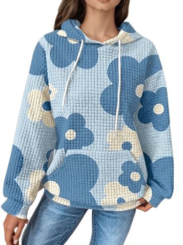 Women's Floral Print Casual Hoodie Long Sleeve Crew Neck