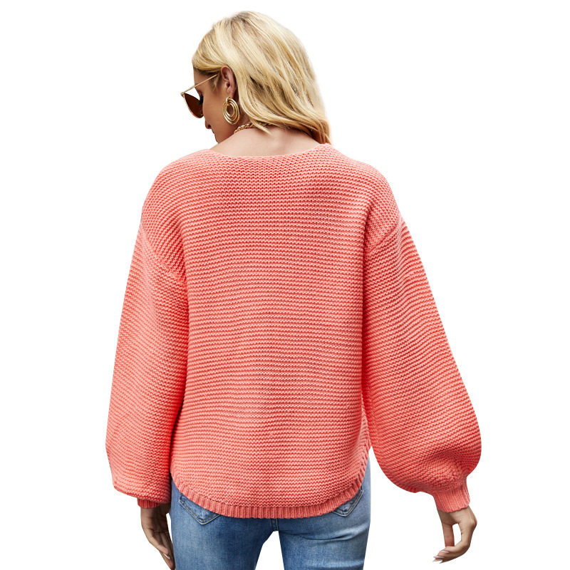 Women's Loose Fit Solid Crewneck Pullover Sweater with Scarf