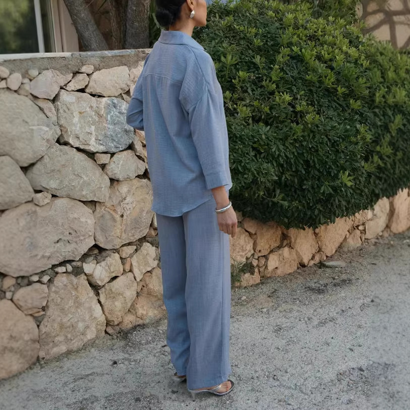 Women's Casual Two-Piece Shirt and Slim Pants Set
