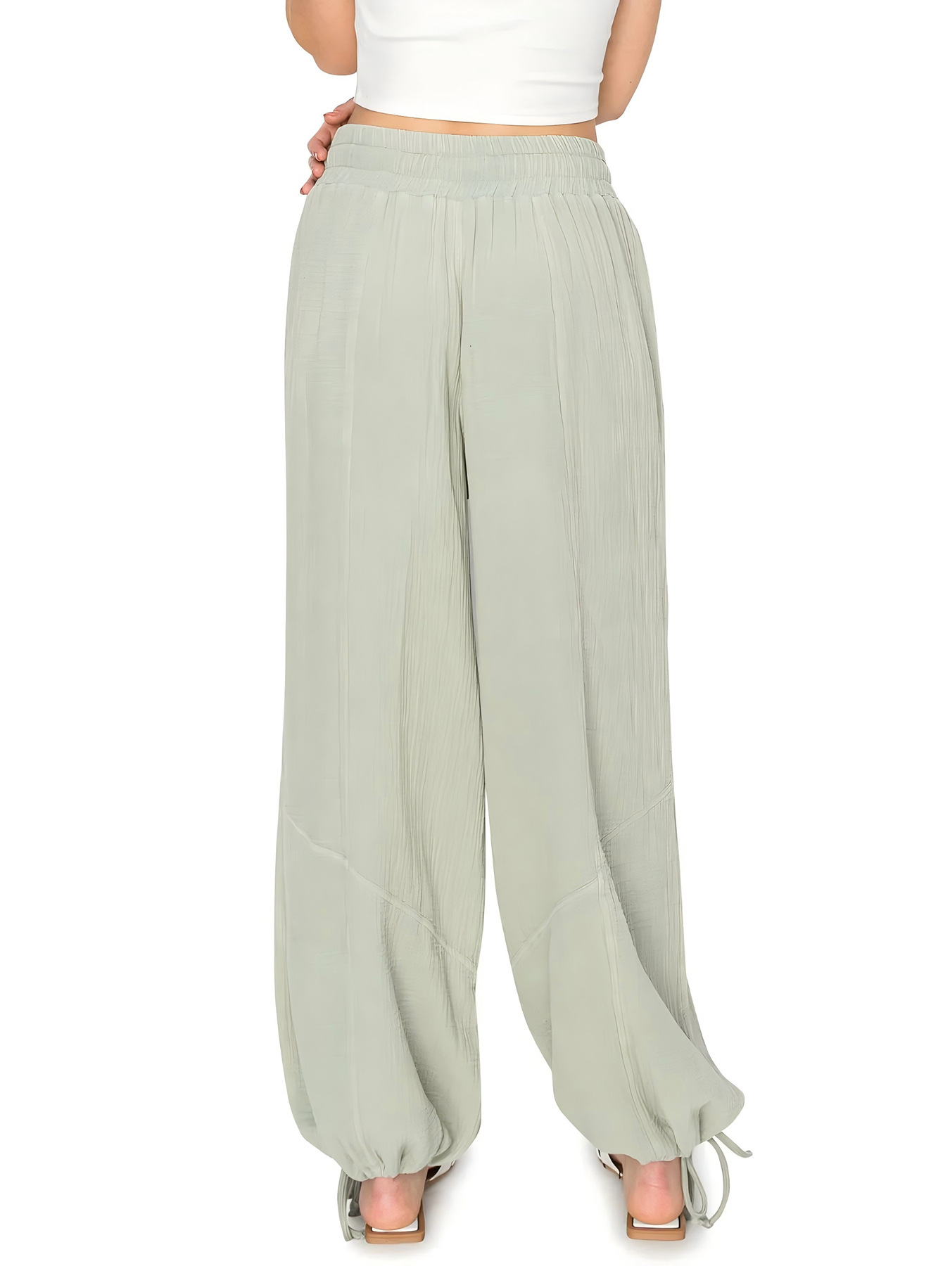 Women's High-Waist Drawstring Solid Color Tapered Pants