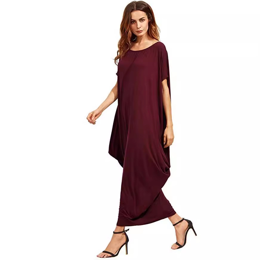 Women's Plus Size Loose Solid Pleated Long Dress