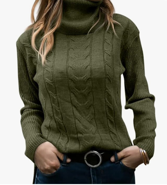 Women's Solid Turtleneck Knit Sweater Long Sleeve Pullover