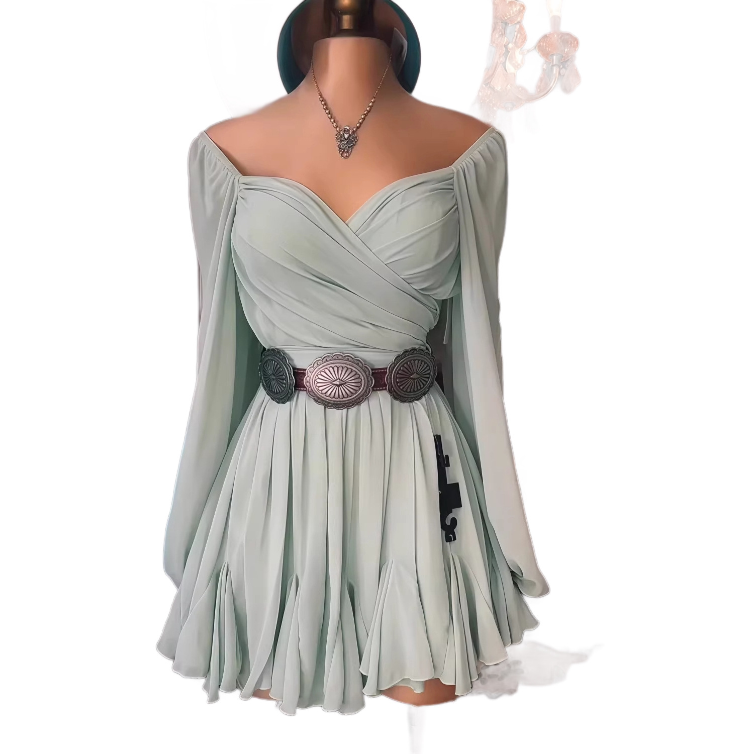 Purple High Neck Lace Panel Chiffon Maxi Dress