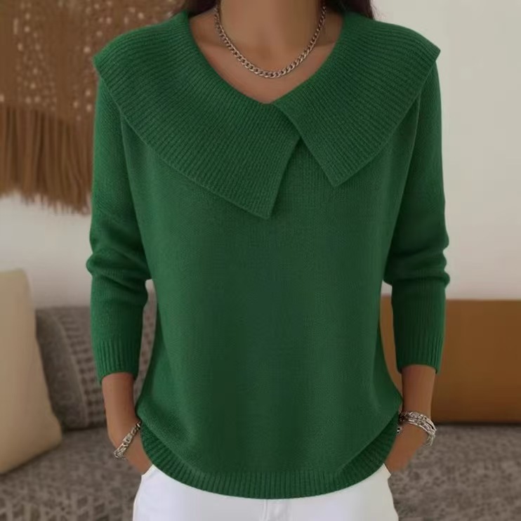 Korean Retro Collared Knit Sweater, Loose Slimming Pullover