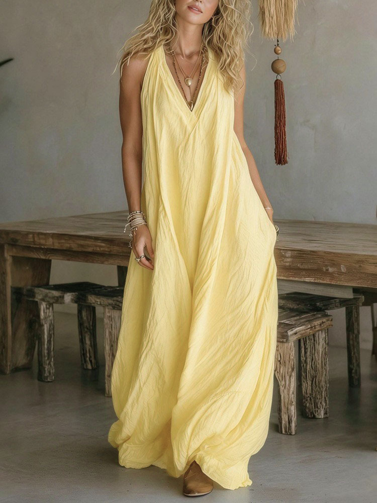 Women's Sleeveless Loose Pocket Long A-Line Dress