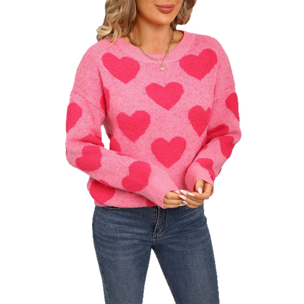 Women's Heart Jacquard Crewneck Sweater