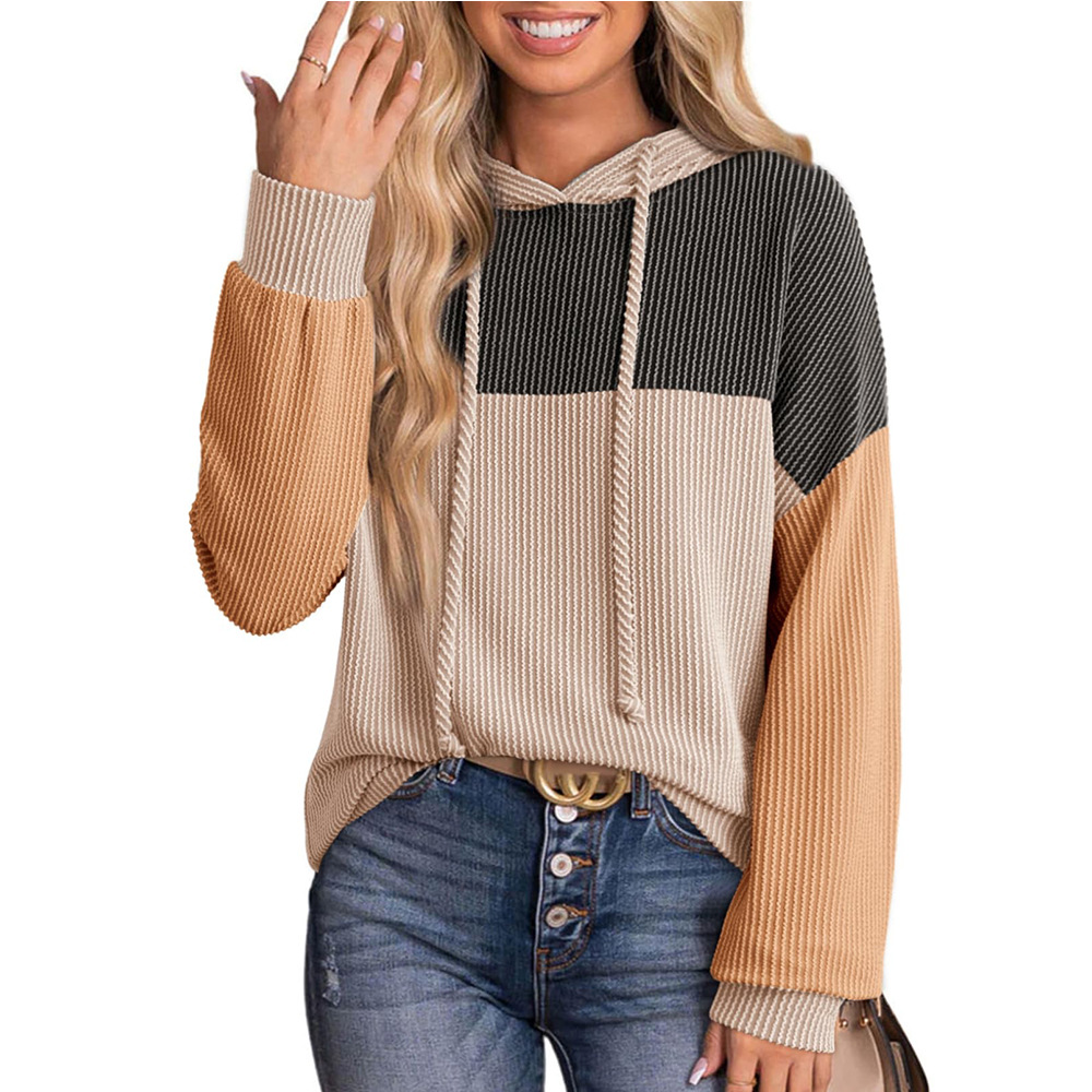 Color-Block Twist Stripe Long-Sleeve Hooded Sweatshirt