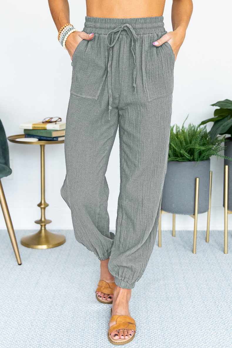 High-Waist Tie Belt Cropped Jogger Pants Casual