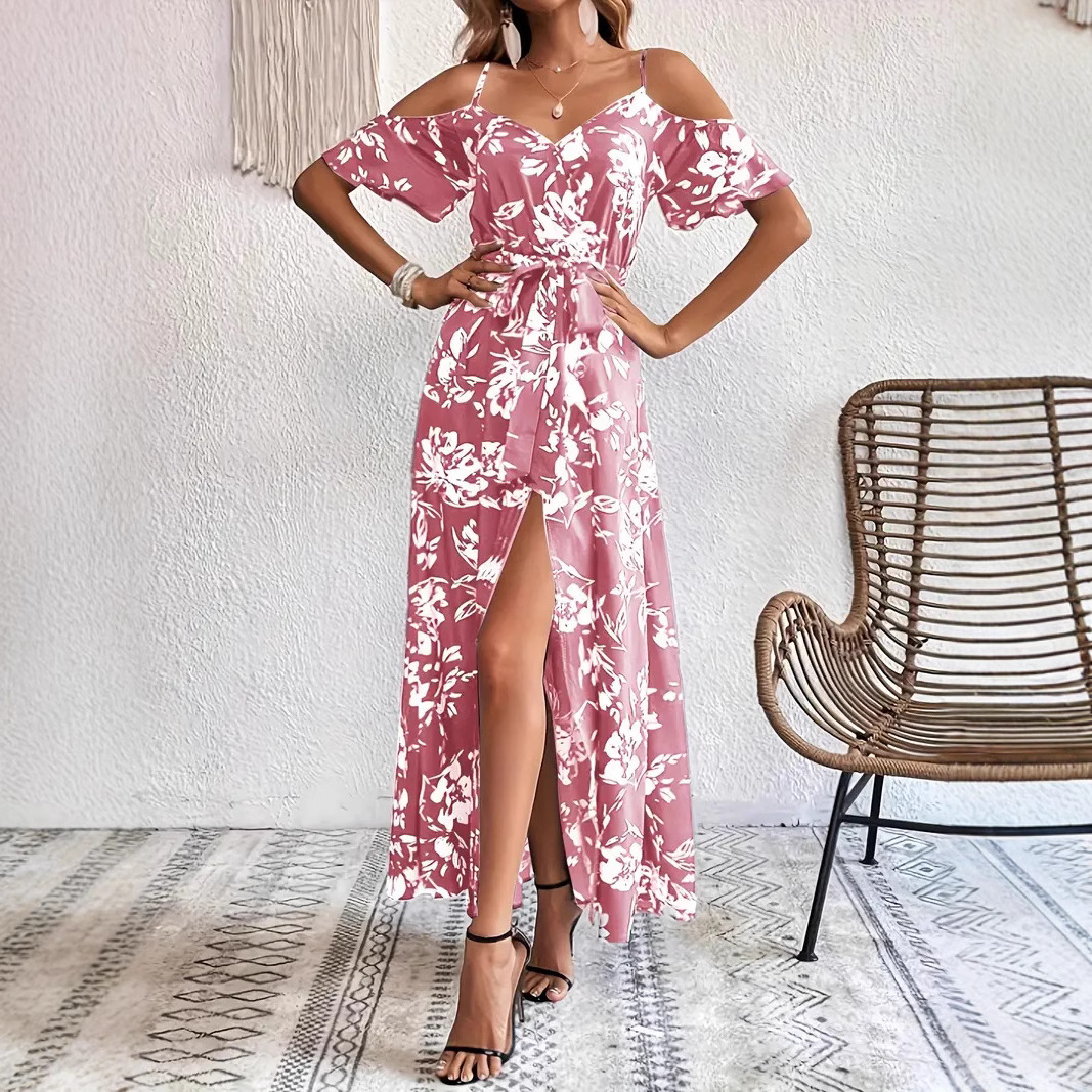 Sexy Spaghetti Strap Irregular Floral Beach Dress