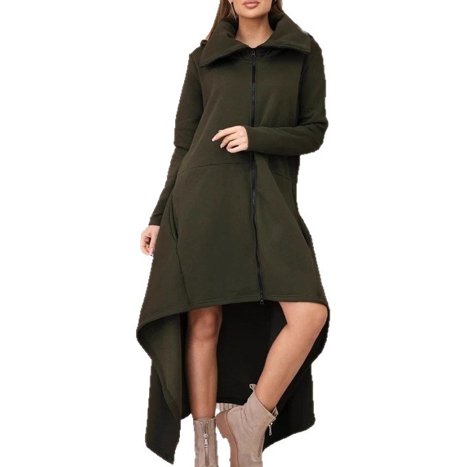 Women's Solid Color Hooded Zip Loose Sweatshirt Dress