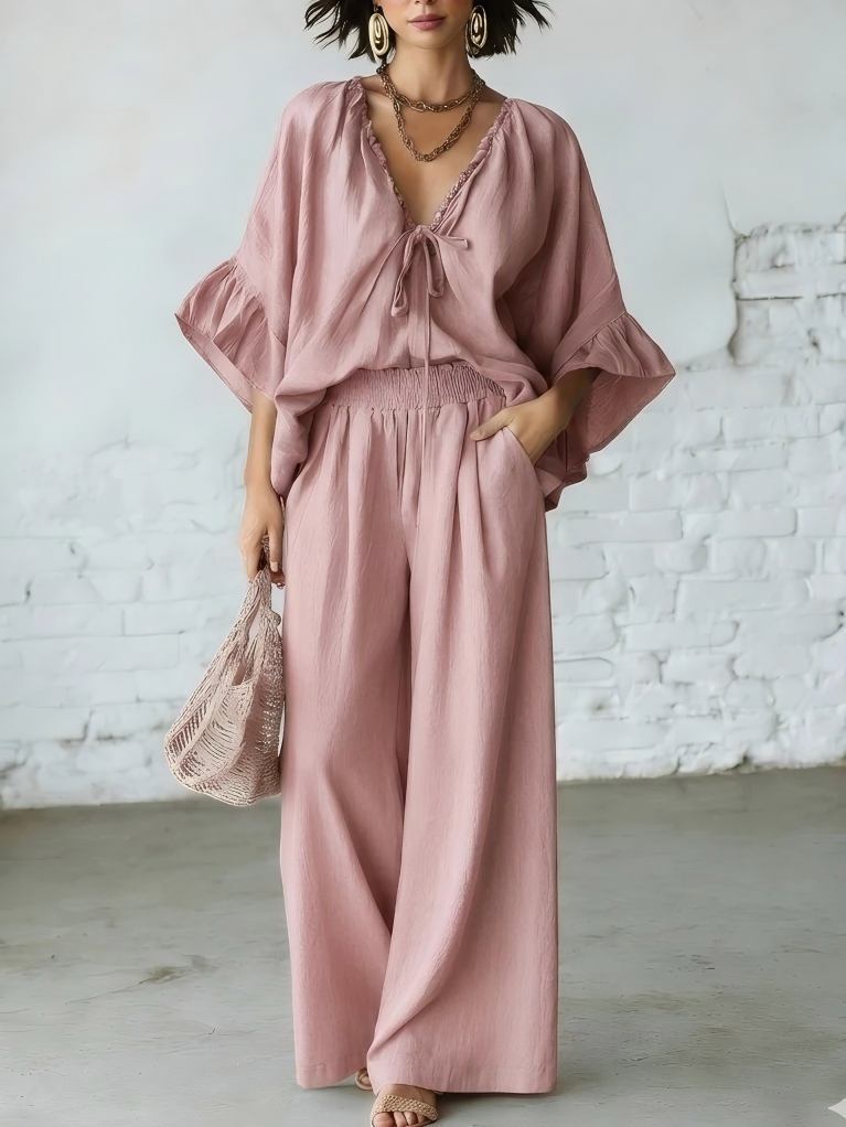 Women's Casual Two-Piece Set with T-Shirt and Loose Pants