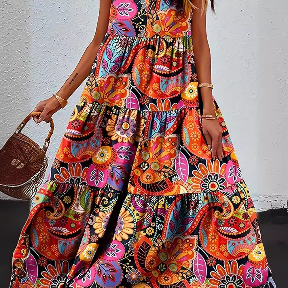 Floral Print V-Neck Sleeveless Maxi Dress