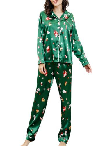 Women's Cuban Collar Christmas Print Long Sleeve Shirt Set