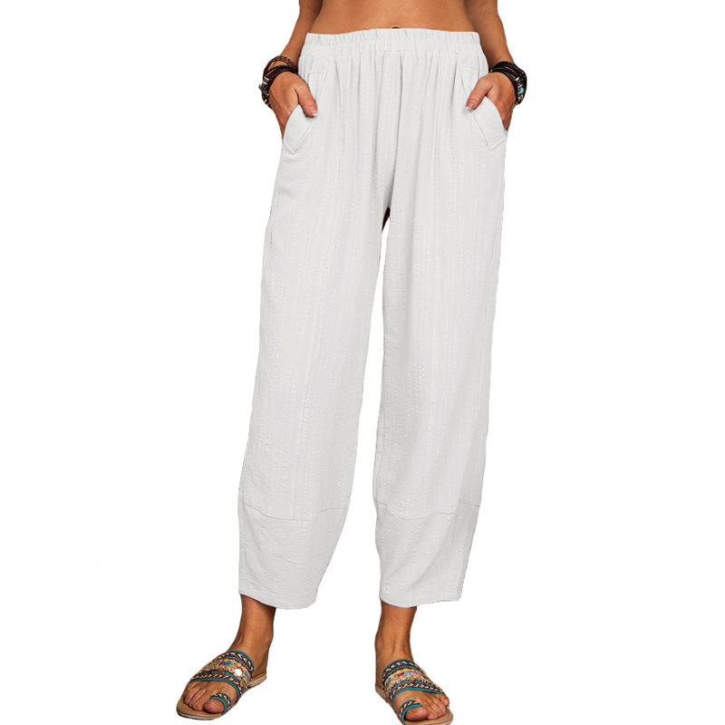 Women's Solid Cotton-Linen Wide-Leg Harem Pants Casual Loose Fit