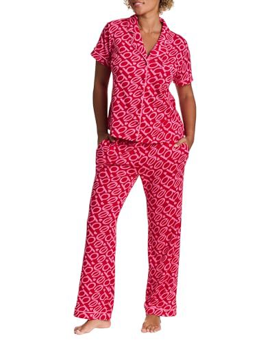 Women's Cuban Collar Letter Print Short Sleeve Shirt and Pants Set