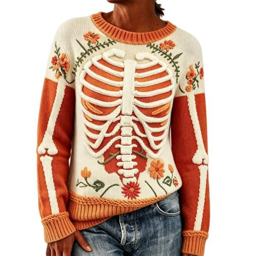 Women's Floral Heart Skeleton Print Crewneck Sweatshirt