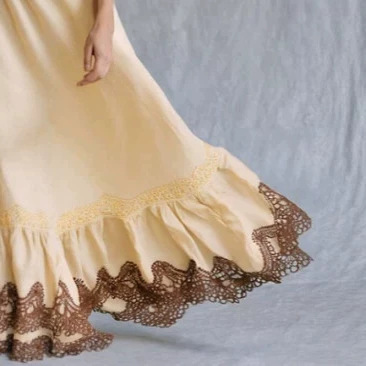 Bohemian Lace Trim Cami Long Dress Cream Yellow