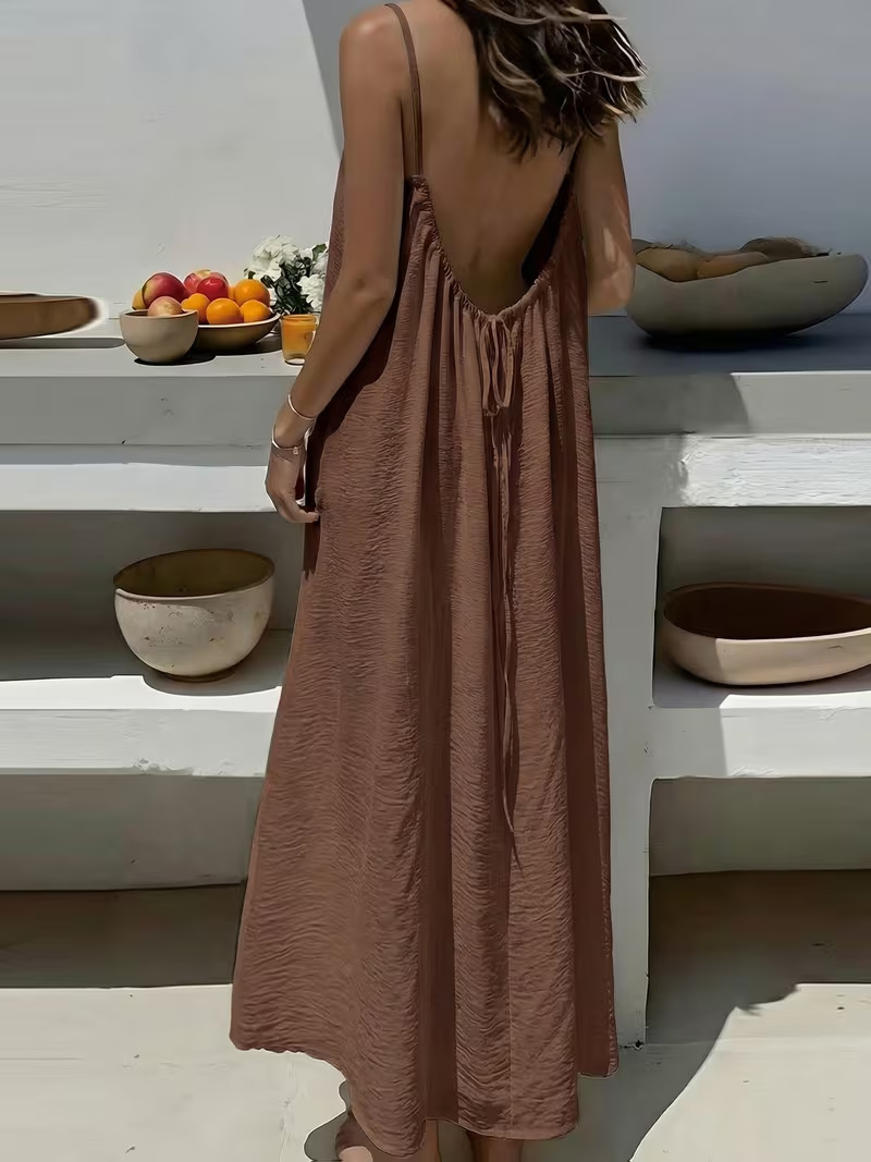 Women's Sleeveless Open-Back Lounge Dress with Tie Neck