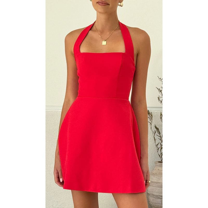 Solid Color Halter Neck Long Dress