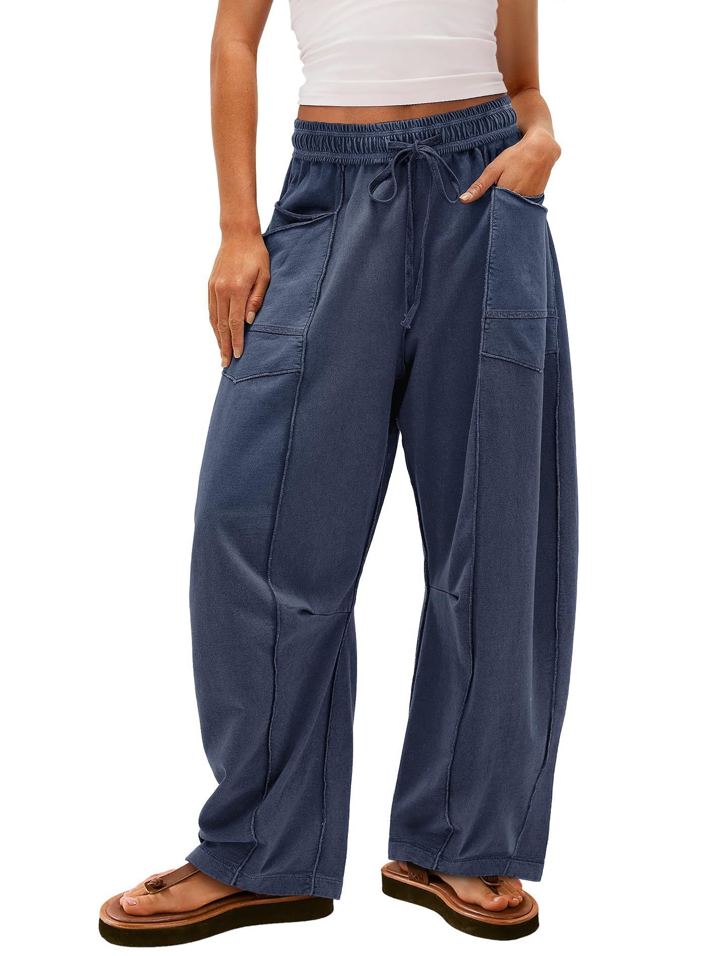 Women's Loose Wide-Leg Drawstring Waist Sweatpants Casual Summer Pants