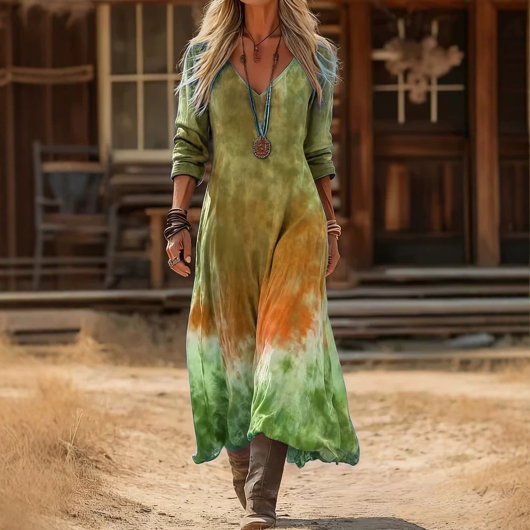 Women's Tie-Dye Print Ruched Casual Dress