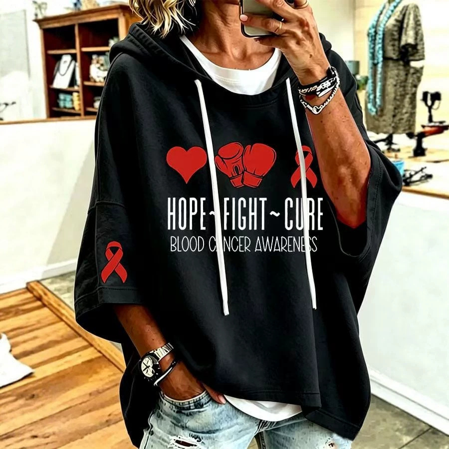 Heart Boxing Glove Ribbon Print Loose-Fit Hoodie for Women