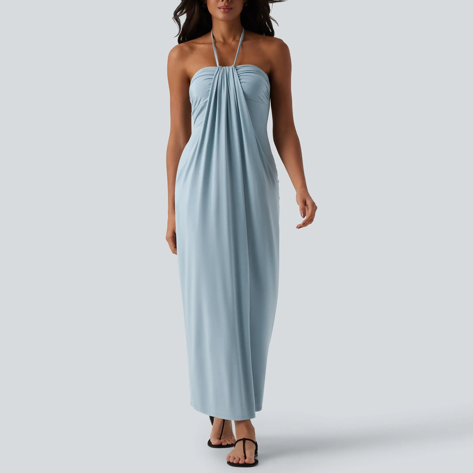 Women's Backless Ruched Tube Dress Solid Color Vacation