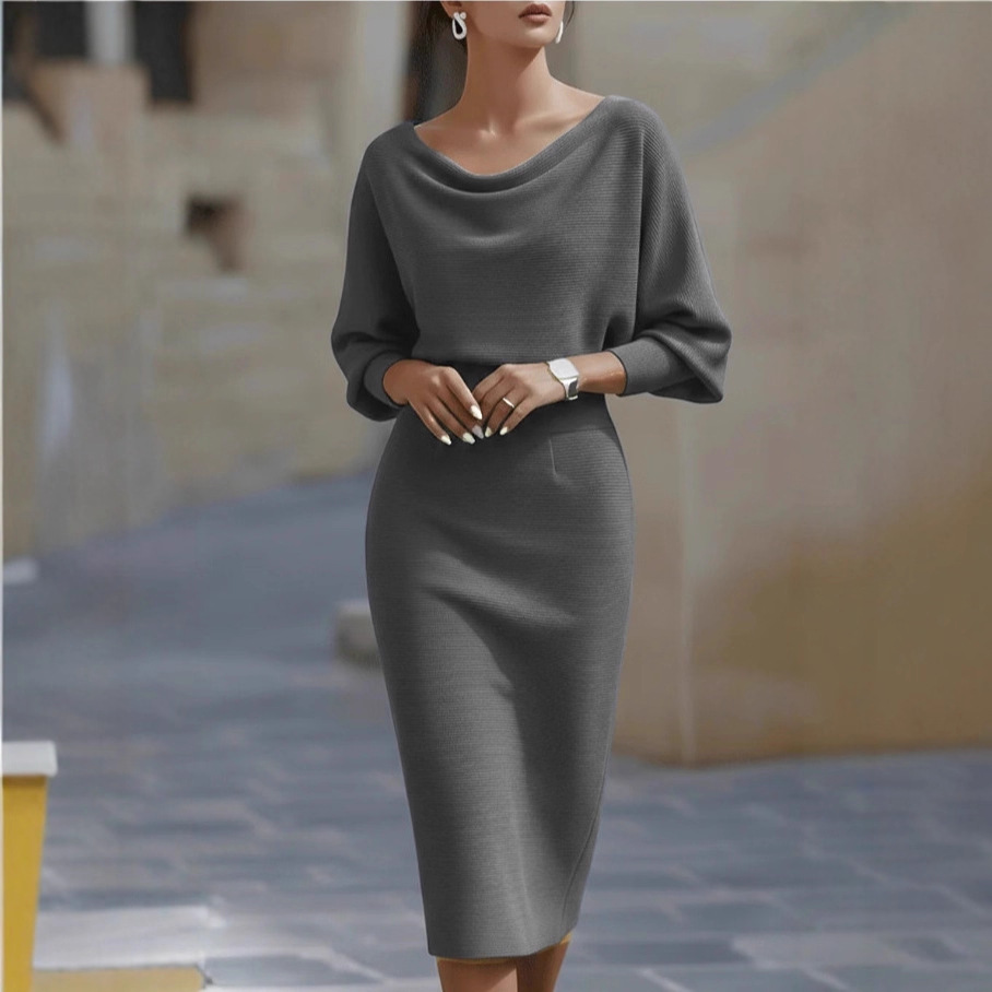 Draped Batwing Sleeve Midi Dress