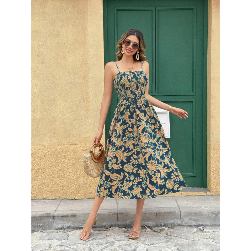 Sleeveless Slip Dress with Twist Front, Faux Suede, Long Length, Floral Print