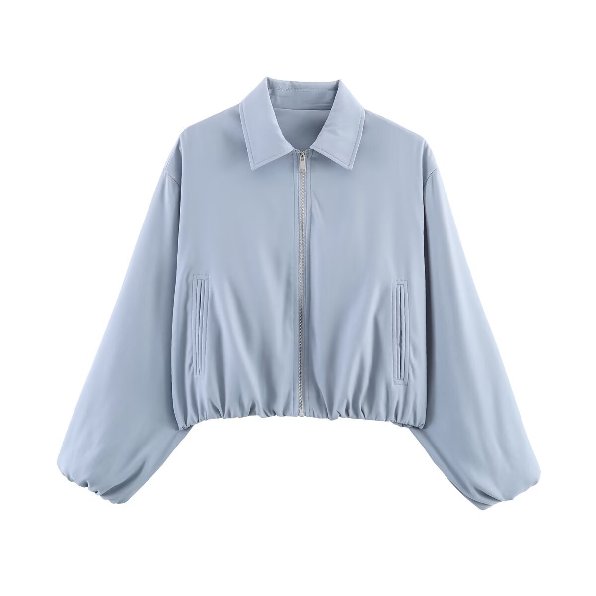 Women's Zip-Up Bomber Jacket with Puff Hem