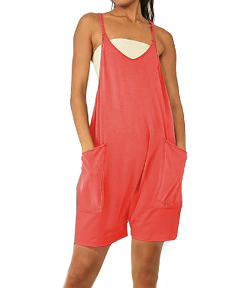 Women's Sleeveless Zip Pocket Romper Shorts Jumpsuit