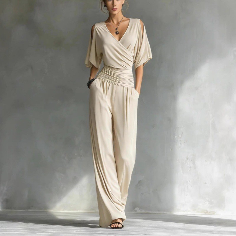 Women's Cold-Shoulder V-Neck Slim Jumpsuit