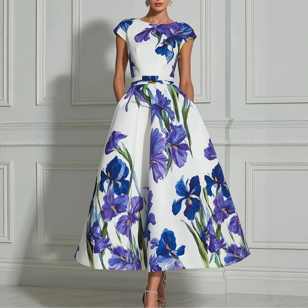 Sleeveless Round Neck Blue and White Porcelain Print Long Dress
